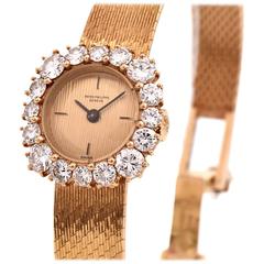 Retro Patek Philippe Lady's Yellow Gold Diamond Wristwatch