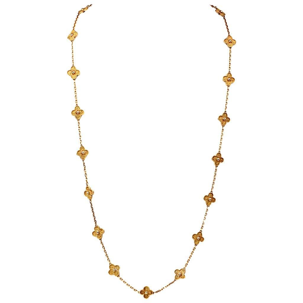 Van Cleef & Arpels  Vintage Alhambra 20 Motif 32 Inch Gold Necklace