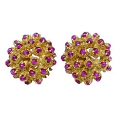 Vintage Urchin Earrings with Rubies Cabochon in Gold 18 Karats Liberty