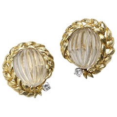 David Webb Rock Crystal and Diamond Gold Earrings