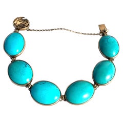 14k Turquoise Persian Link Bracelet Yellow Gold