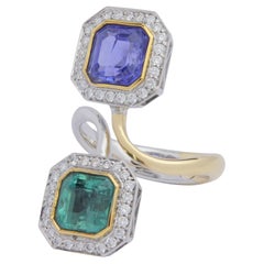 18 Karat Gold, Tanzanite, Emerald & Diamond 'Toi Et Moi' Ring
