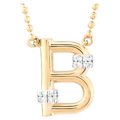 B Necklace, Diamond E Color 14K Yellow Gold, B Initial Pendant Ball Chain