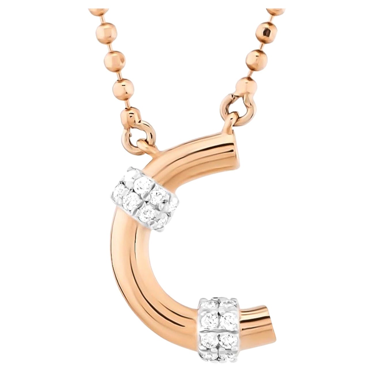 M Diamond Letter Pendant Necklace, 14K Yellow Gold, Beaded Ball Chain