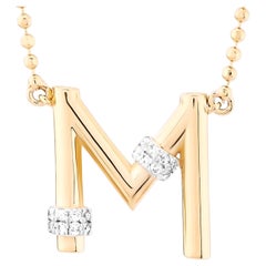 Diamond M Letter Pendant Necklace, 14K Yellow Gold, Beaded Ball Chain Charm