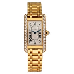Cartier Tank Americaine 1710 18K Yellow Gold Diamond Bezel Ladies Watch