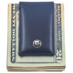 Handsome Deakin & Francis Black Leather Magnetic Money Clip with Skull Design