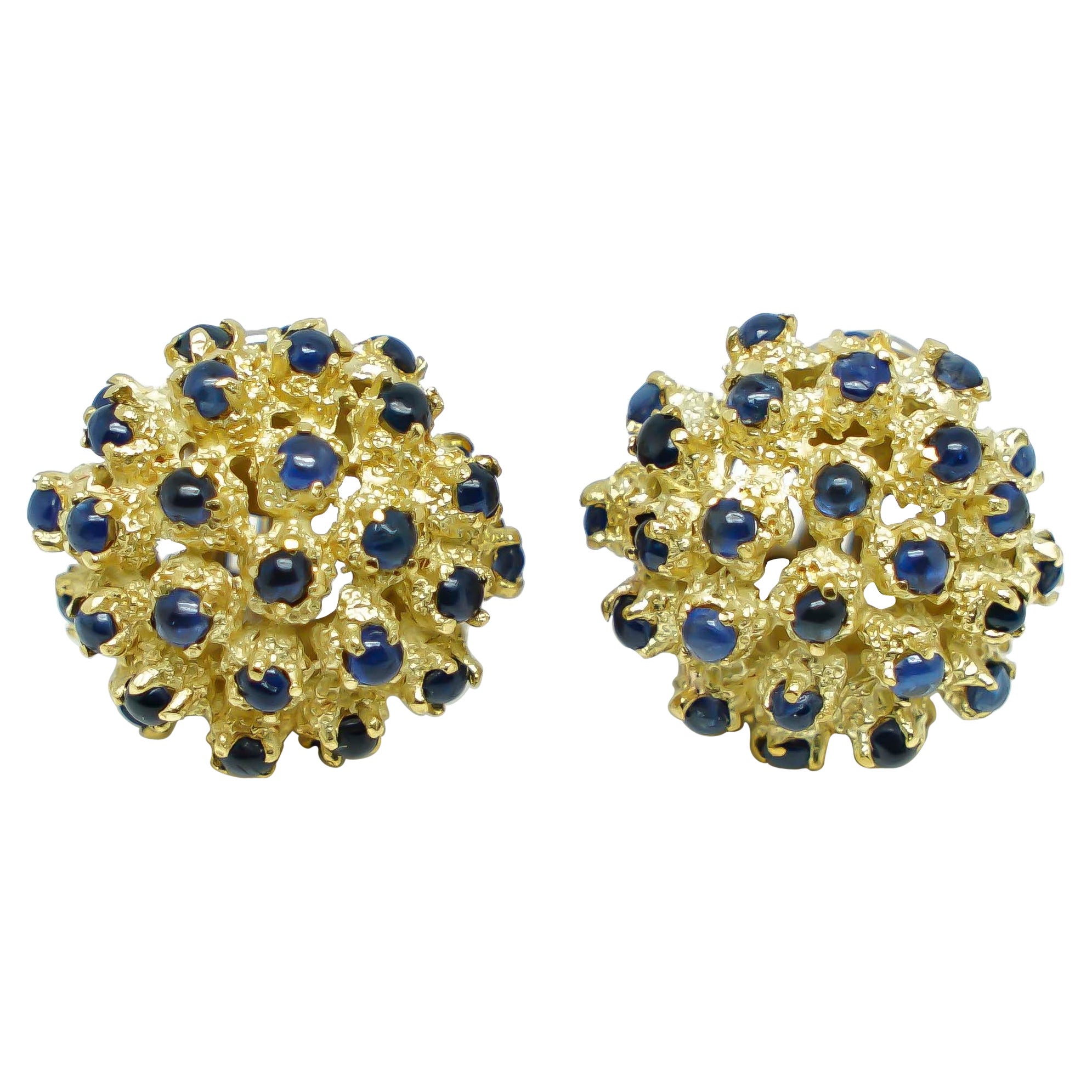 Urchin Earrings with Sapphires Cabochon in Gold 18 Karats Liberty  For Sale