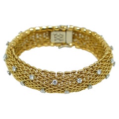 Vintage Bracelet  with  Diamonds in Knitted Gold 18 Karats Liberty 60's