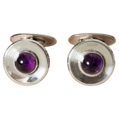 Pair of Silver and Amethyst Cufflinks from, Sweden, 1964