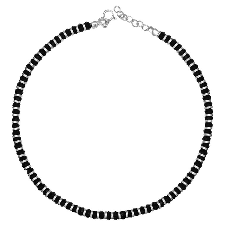 925 sterling Silver and Black Beads Anklets For Sale at 1stDibs