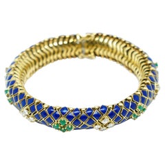 Bracelet with Diamonds in Gold 18 Karats Emeralds and Blue Polish