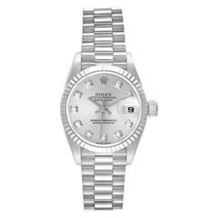 Rolex President Damenuhr, Weißgold Silber Diamant Zifferblatt Damenuhr 79179