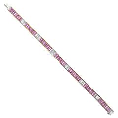 17.75 Carat Pink Sapphire Diamond Baguette Tennis Bracelet 2