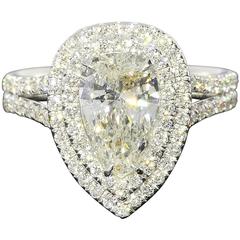 1.52 Carat Pear Diamond Double Halo Gold Ring