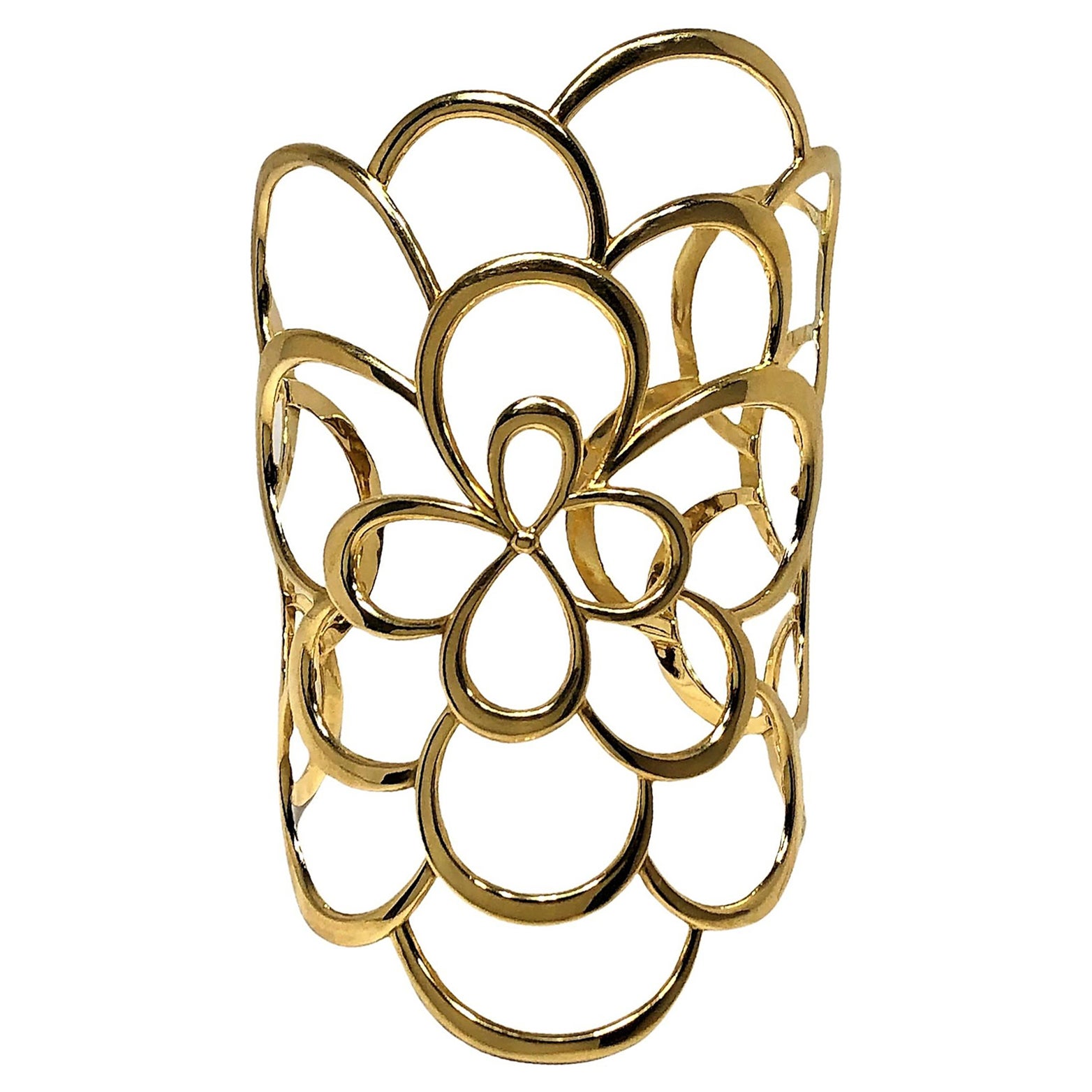 18k Stylized Camellia, Floral Cuff by Vivara For Sale