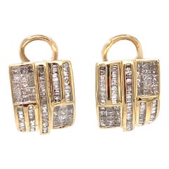 Vintage 1.50 Carat Square Diamond Half Hoop Earrings in 14 Karat Gold