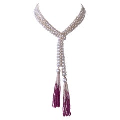 Marina J. Graduate Pearl Sautoir with Pink Sapphire Tassels and 14k Yellow Gold