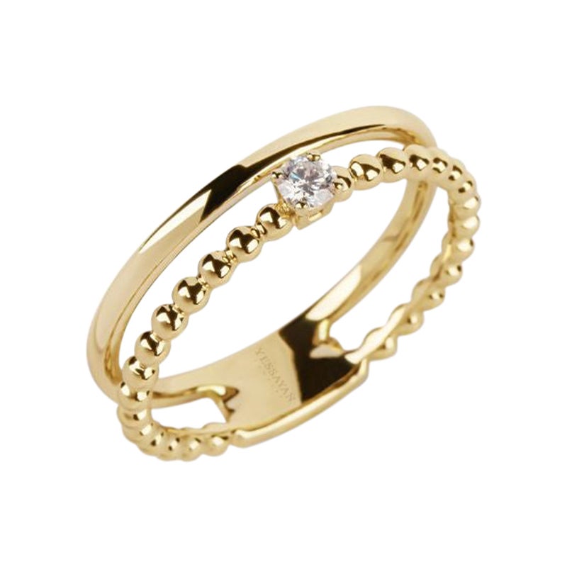 For Sale:  Double Bead Band Diamond Ring in 18K Yellow Gold