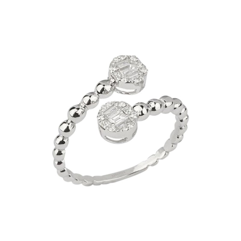 For Sale:  Double Diamond Beaded Band Ring in 18K White Gold