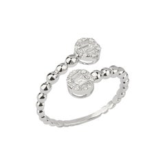 Double Diamond Beaded Band Ring in 18K White Gold