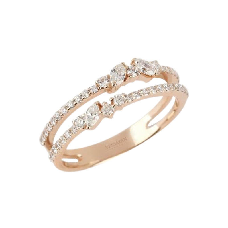 For Sale:  Double Band Marquise & Round Diamond Ring in 18K Yellow Gold