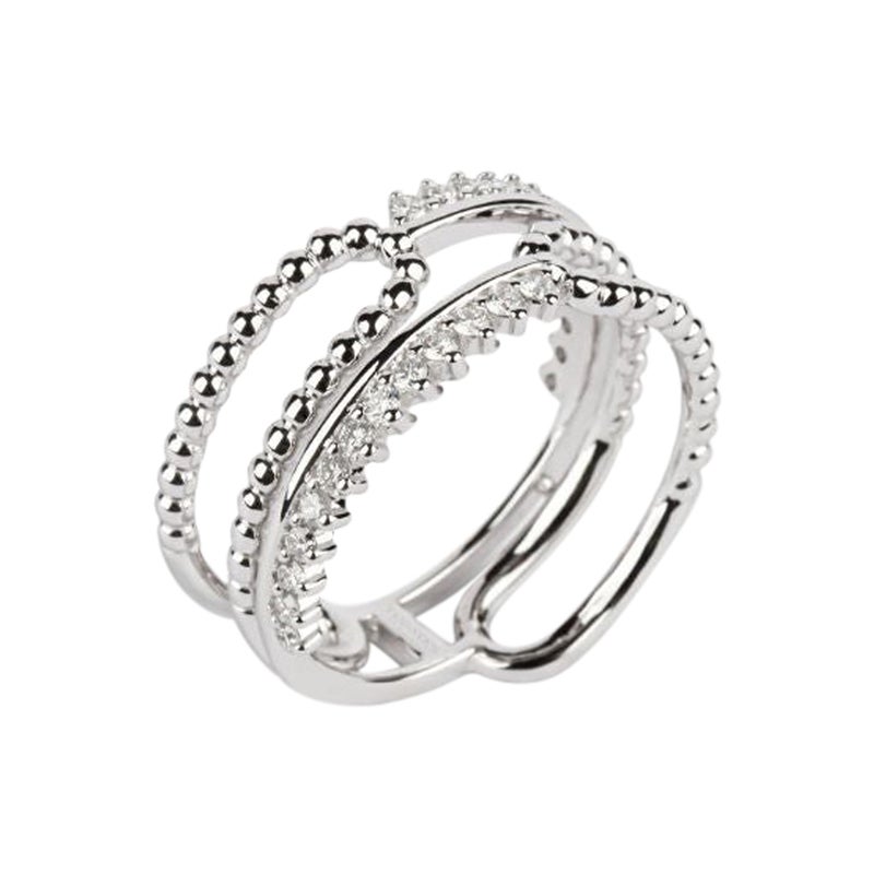 Diamond Beaded Band Ring in 18K White Gold