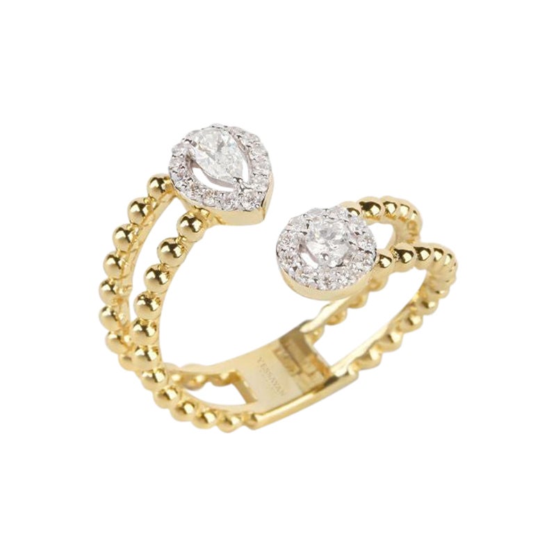 For Sale:  Diamond Cocktail Beaded Ring in 18K Yellow Gold