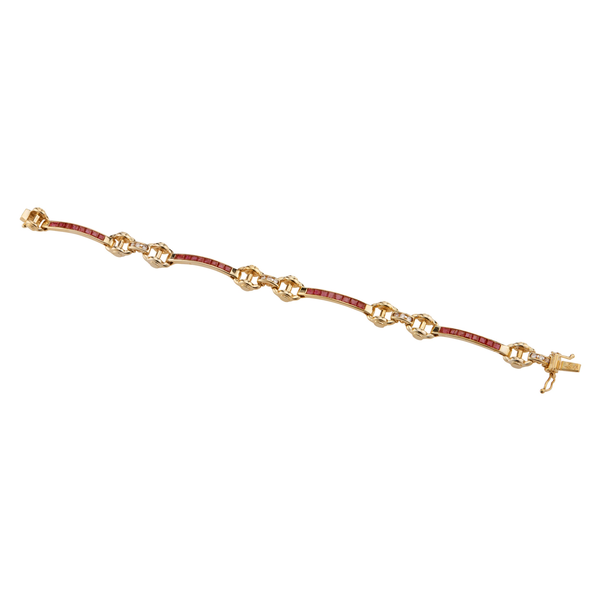 Ruby Diamond Hinged Bar Link Gold Bracelet For Sale