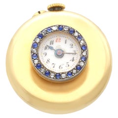 Antique Swiss Sapphire and Diamond 18K Yellow Gold Lapel Watch