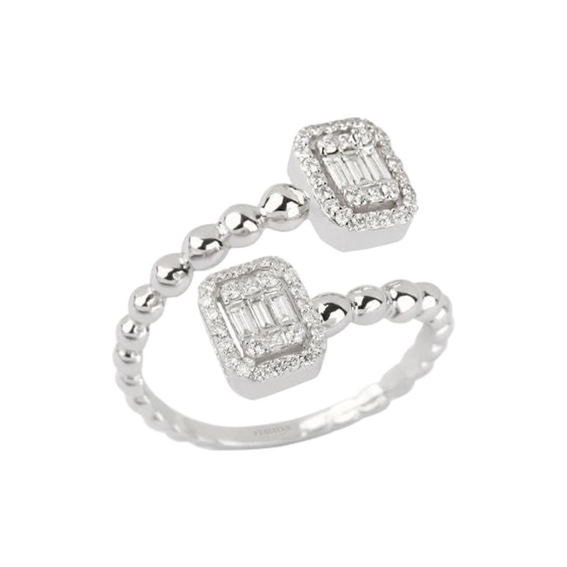 For Sale:  Double Baguettes Illusion Diamond Ring in 18K White Gold