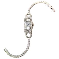 Hamilton Lady's Platinum Diamond Art Deco Bracelet Wristwatch