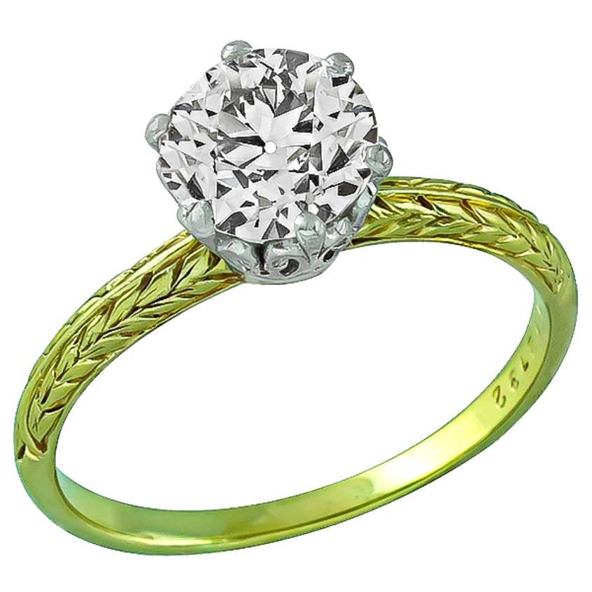 Antique 1.50 Carat GIA Cert Diamond Gold Solitaire Engagement Ring