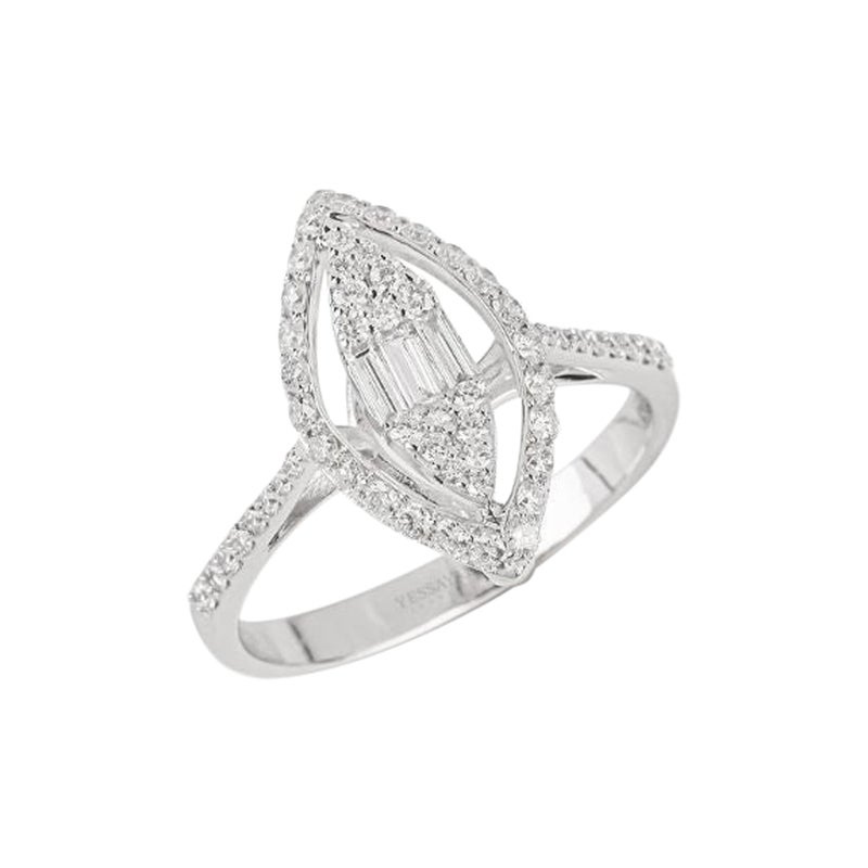 For Sale:  Marquise Diamond Ring in 18K White Gold