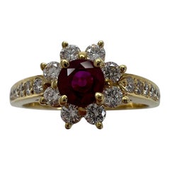 Fine Tiffany & Co. Vivid Red Ruby & Diamond Flower 18k Yellow Gold Cluster Ring