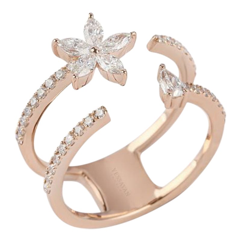 For Sale:  Floral Double Band Diamond Ring in 18K Rose Gold