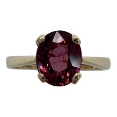 1.65ct Vivid Pink Purple Rhodolite Garnet Oval Cut Yellow Gold Solitaire Ring