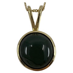 GIA Certified 4.94ct Untreated Jadeite A Grade 18k Yellow Gold Round Pendant
