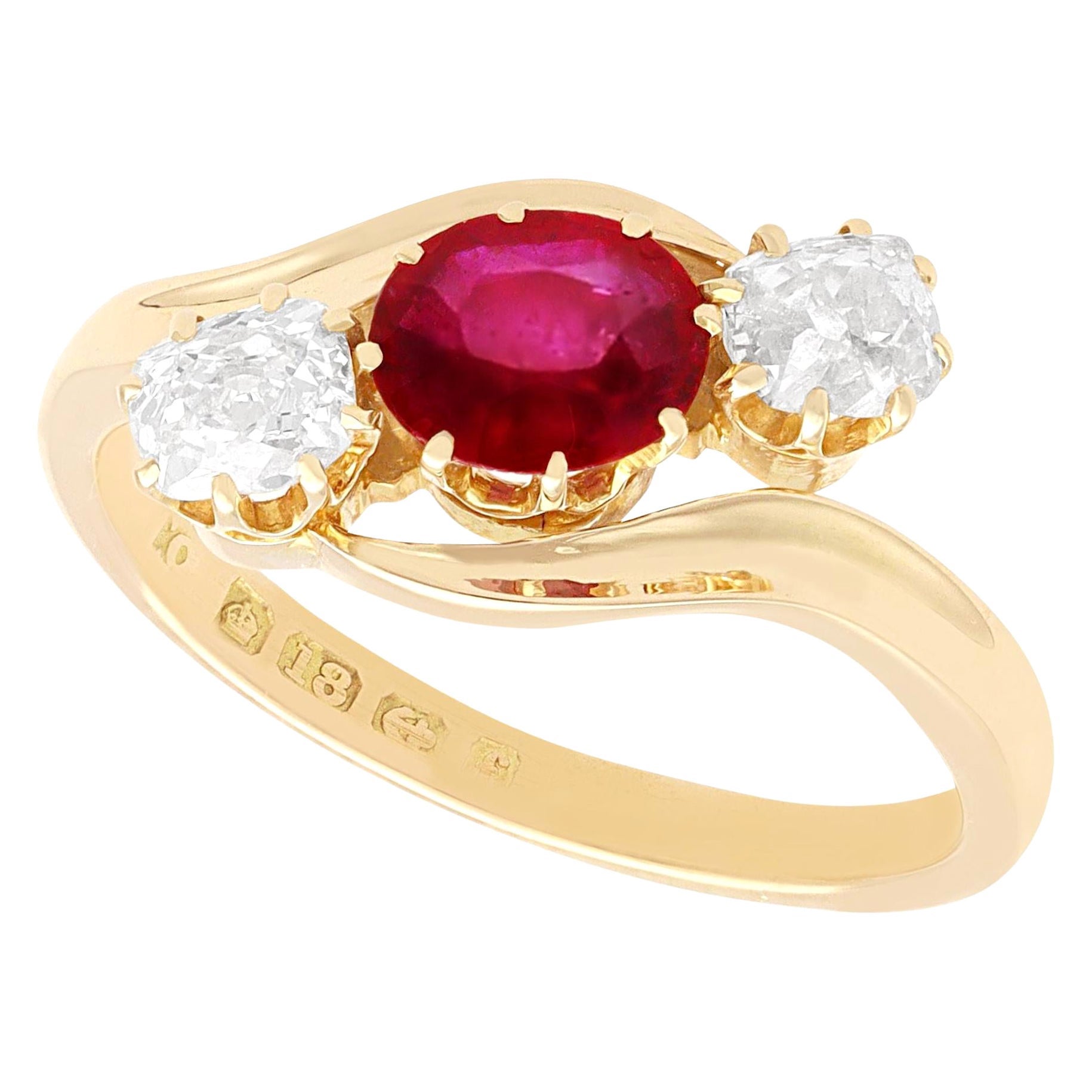 Antique Edwardian Ruby and Diamond Yellow Gold Trilogy Ring For Sale