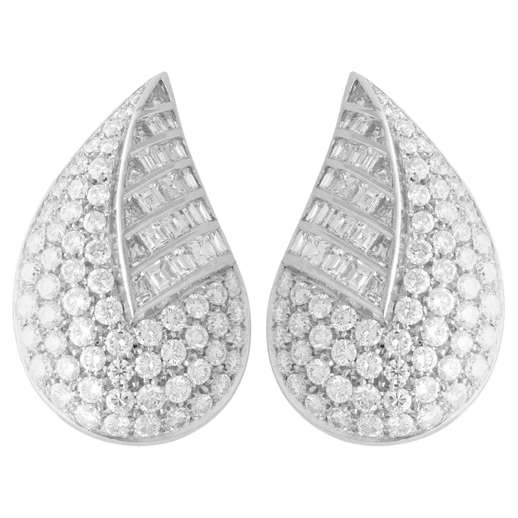 Pendientes vintage italianos de diamantes y platino de 6,63 quilates en venta