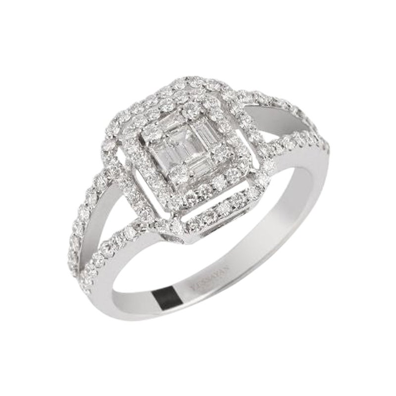 For Sale:  Illusion Diamond Cocktail Ring in 18K White Gold