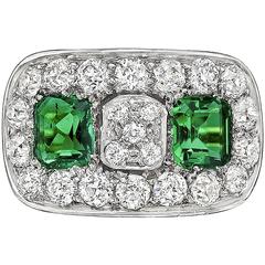 Twin Emerald Diamond Gold Platinum Dress Ring