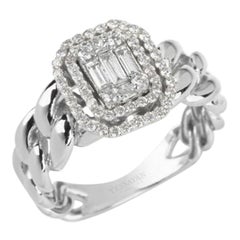 Double Frame Cuban Chain Diamond Ring in 18K White Gold