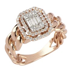 Anillo de diamantes con cadena cubana de doble montura en oro rosa de 18 quilates