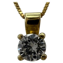 Pendentif solitaire en or jaune 18 carats avec diamants blancs naturels de 0,27 carat, taille ronde