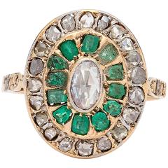 Rose Cut Diamond Emerald Gold Ring