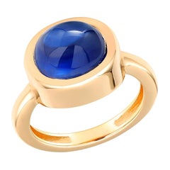 Cabochon Sapphire Bezel Raised Dome Yellow Gold Cocktail Ring