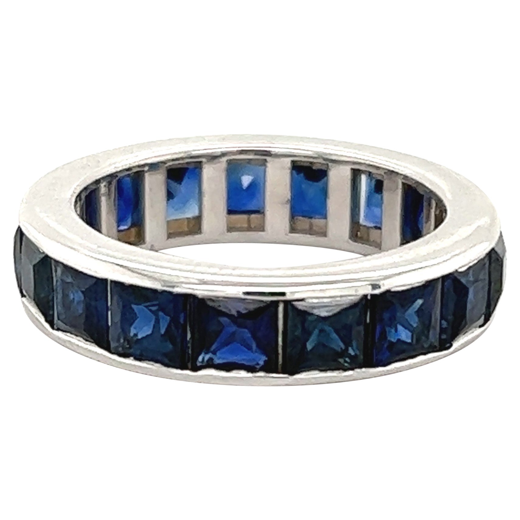 Blue Sapphire Channel Set Eternity Band 18k White Gold 4.50 Ct For Sale