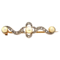 Victorian Diamond & Pearl French Made Pin Platinum & Gold