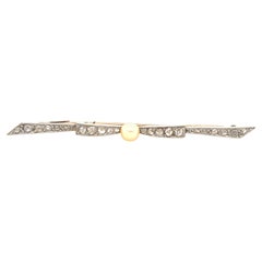 Victorian Diamond & Pearl French Made Bow Pin Platinum & Gold